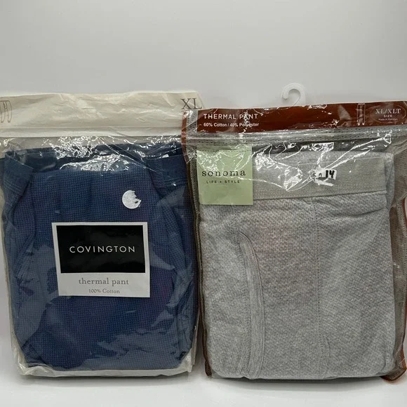 2 Lot Thermal Pants Covington Blue Sonoma Gray Men XL Waffle Knit Long Johns NWT