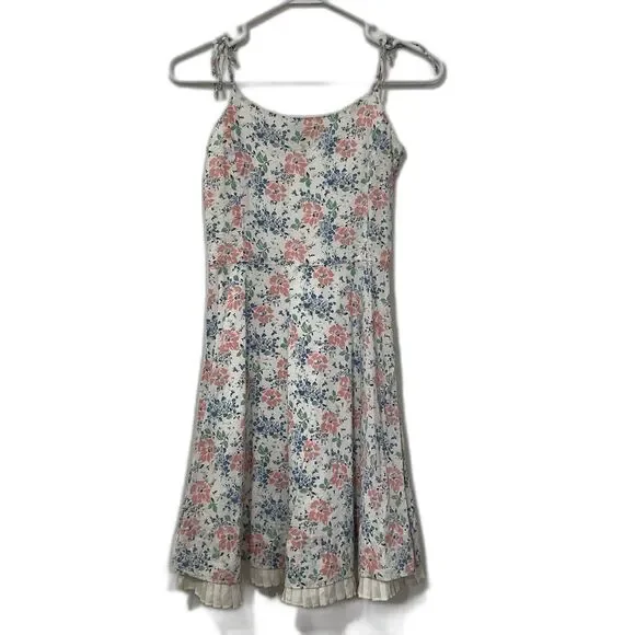 Ralph Lauren Girls Pink & Blue Floral Sleeveless White Spring Dress 16 XL