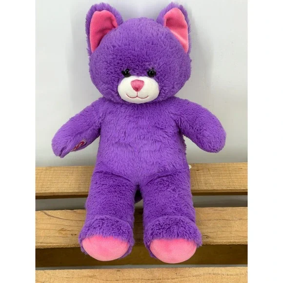 Build-A-Bear Workshop‎ Bright Purple Cat Plush Pink Ears Paw Pads 16 Inch Kitty