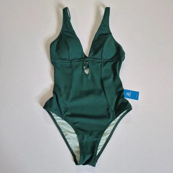 Cupshe Womens One Piece Swimsuit Dark Green‎ Textured Cutout  Size S