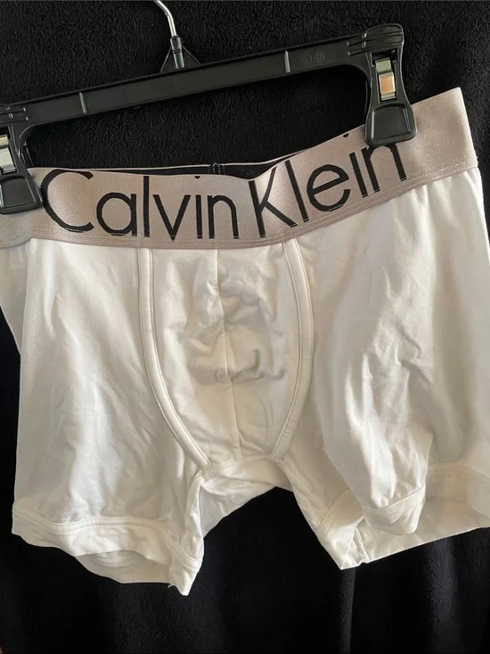 Calvin Klein White Boxer Briefs with Champagne Logo Waistband