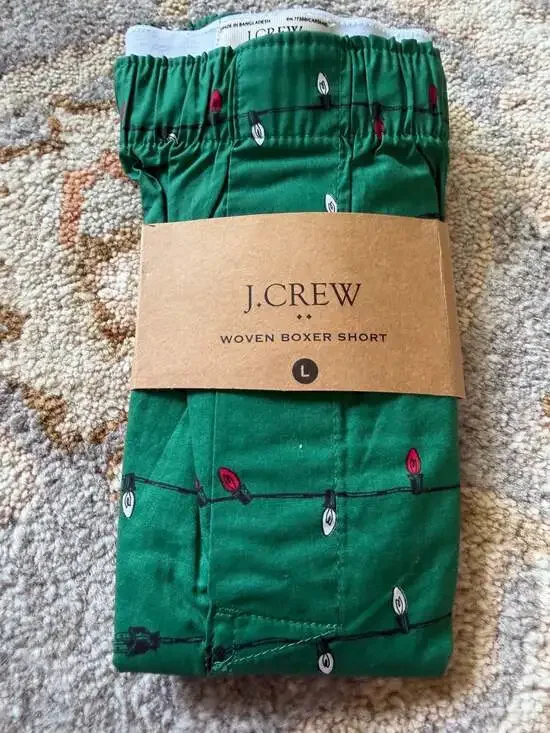J.Crew Men's Christmas Light Print Woven Boxer Shorts Green