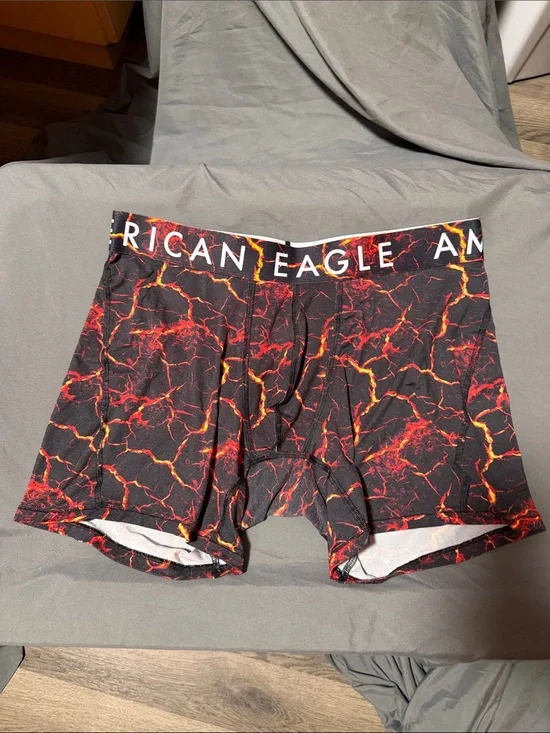 American Eagle Outfitters Black Boxer Briefs with Red and Orange Lava Print