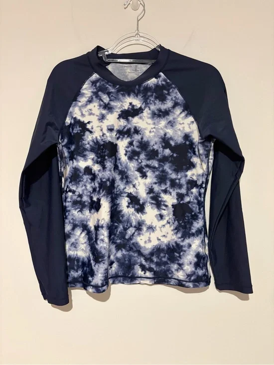 Gap Body Rashgaurd Long Sleeve Tie Dye Activewear Top Blue & White large
