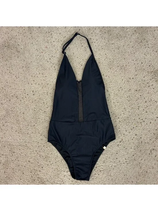 Summersalt Black 1 Piece Swim Suit Sheer Panel Size 8 Women's