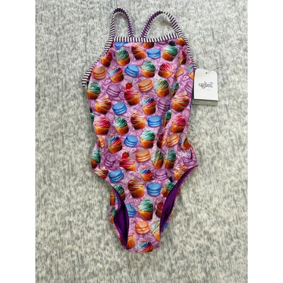 Dolfin Uglies Womens‎ Cupcake Macaron Print One Pc Swimsuit 32 DS0510C35D Purple