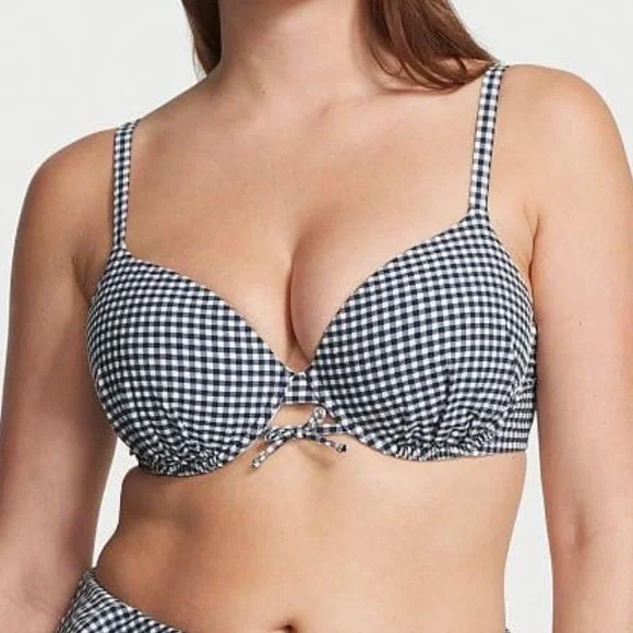 Victoria's Secret Gingham Bikini Top Removable Push Up Pad Pin Up Retro Size 34C