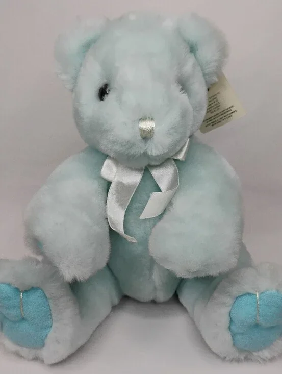 NWT Vintage Russ Berrie Baby Shower Boy's Blue Rattle Toy Plush Teddy Bear Gift