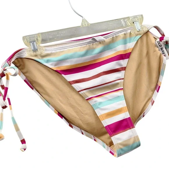 Old Navy Striped Bikini Bottom‎ Women XXL Multi Color Rainbow Retro Boho Tie NWT