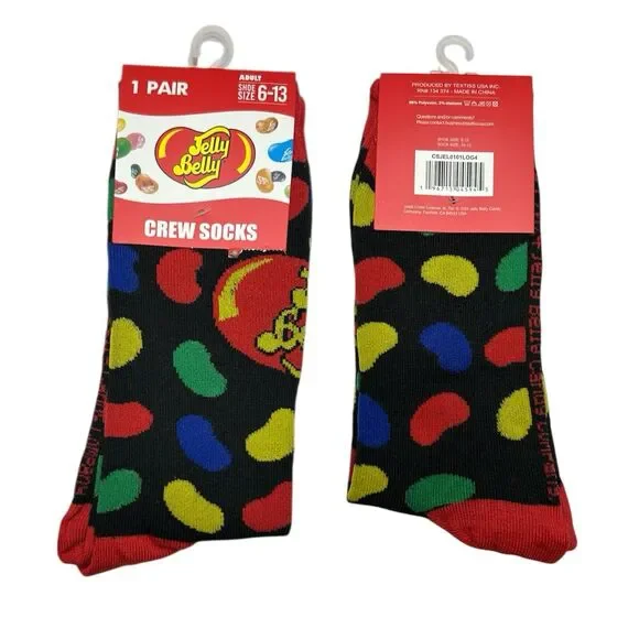 1x  Jelly Belly Novelty Crew Socks Adult Set Size 6-13