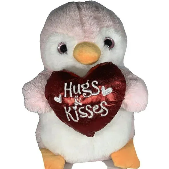 Dan Dee Hugs & Kisses Red Heart‎ Pink White Penguin Plush Toy 16”
