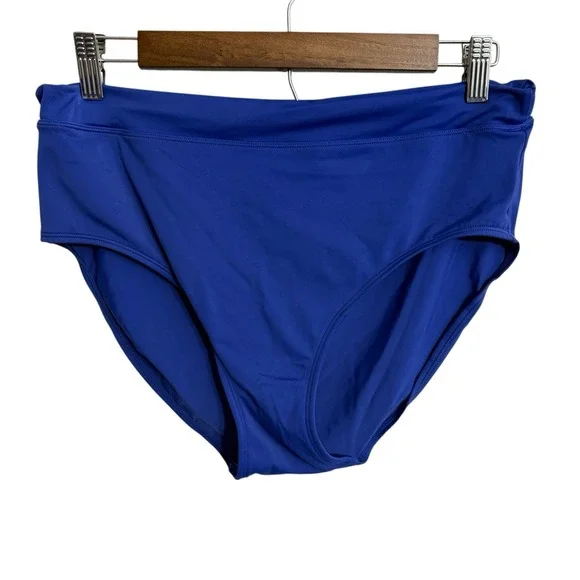 LL Bean bikini bottoms womens 14 blue high waist beach pool nautical coastal UPF