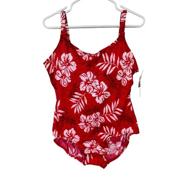 Sand N Sun One Piece Red Floral‎ Size 16W 1x Plus