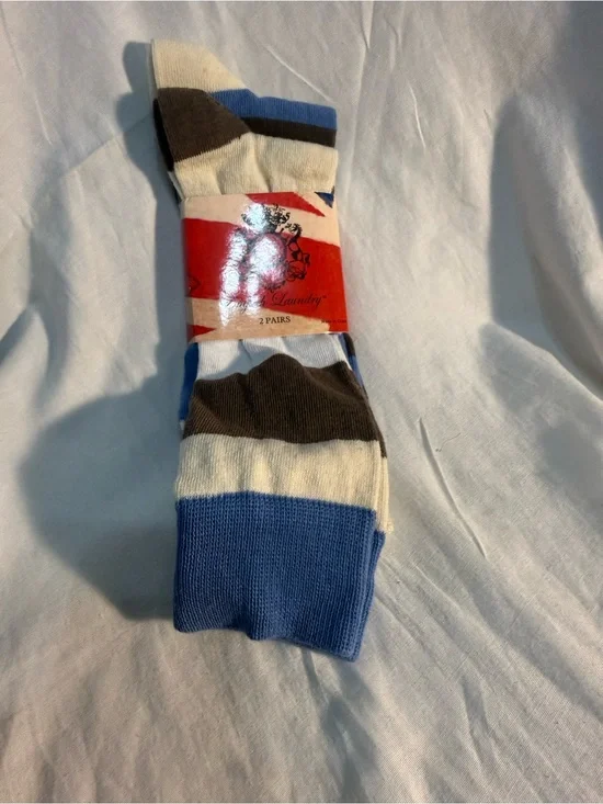 English Laundry Striped Crew Socks in Blue, White & Brown