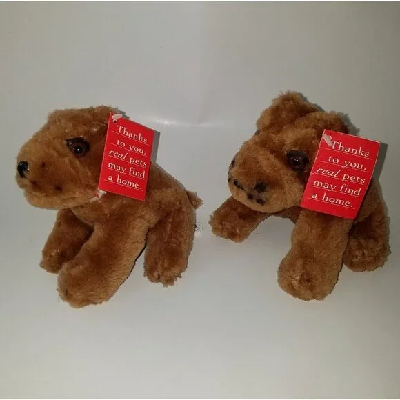 2 VTG 1996 Purina Pets For People Brown Puppy Dog Plush Lot 6
