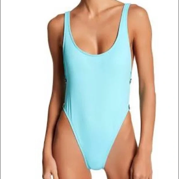 NWT La Blanca Ice Blue 2-Button High Leg‎ onepiece