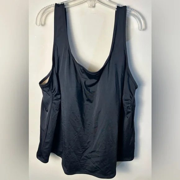 LL Bean Scoopneck‎ Tankini Top 20W Plus Black Full Padded Bra Lined Swim Beach
