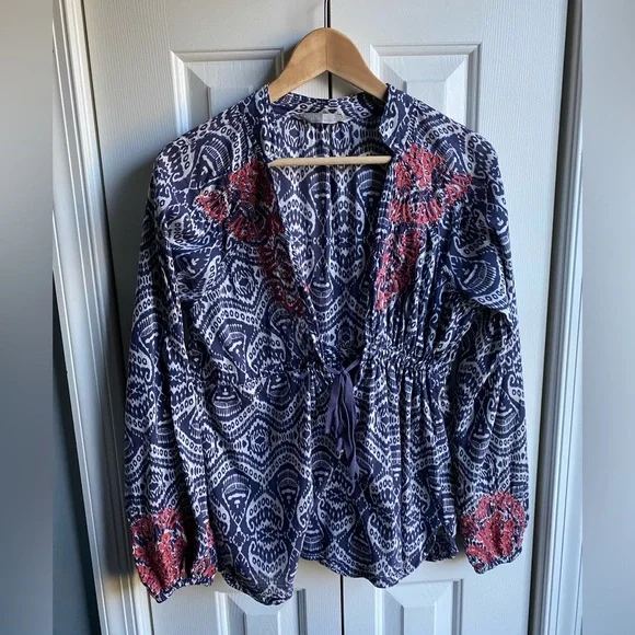 Athleta Womens Blue Ikat Embroidered Swim Cover Up Tunic Size Small