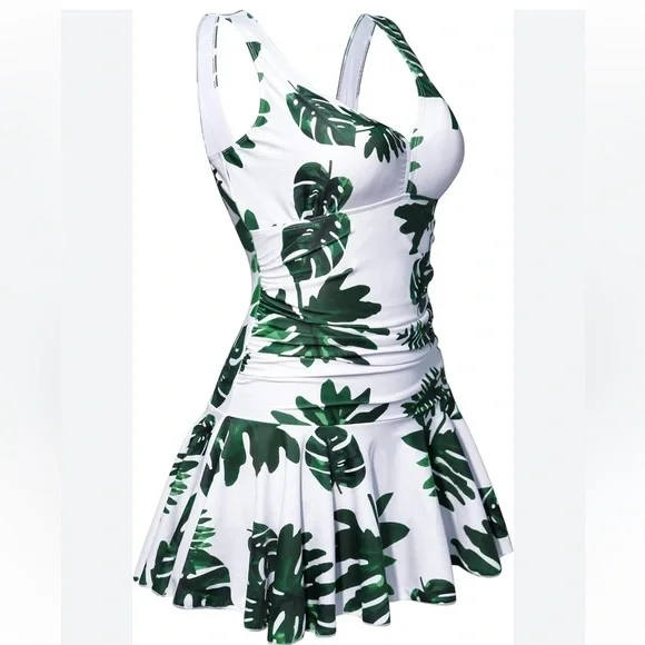 NBW,  One-Piece Palm Beach Bathing Suit with Attached Skort, Size M