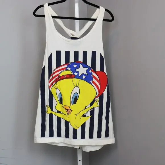 Vintage Looney Tunes Tweety Patriotic Tank OS USA Made Swimsuit Cover‎ Up