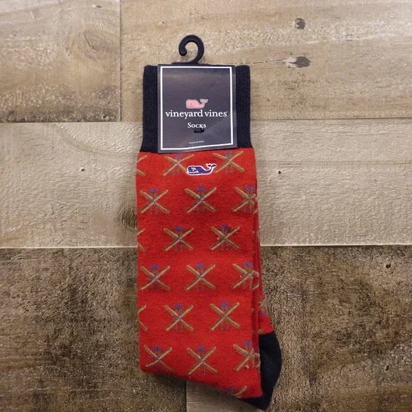 Vineyard‎ Vines Crossed Skis Icon Socks Men’s One Size Red Pima Cotton