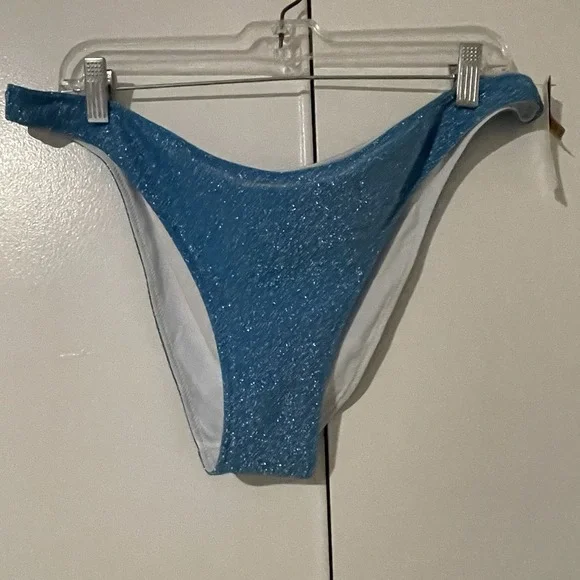 Victoria Secret PINK Swim Bikini Bottom Blue Glitter Shimmer Brazilian XXL‎ NWT