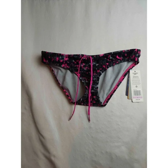 Speedo Endurance Lite Swim Bikini Bottoms Womens 6 Pink Black Camo Athletic NWT