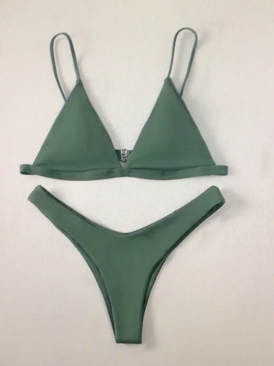 Olive Green Triangle Bikini Set - Women's Swim