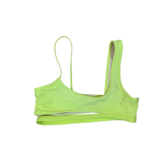 House Of‎ CB Neon Green Bikini Top Asymmetrical Strap Cutout Swim M