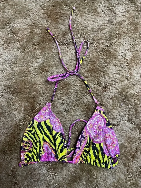 Luli Fama Miami Y2K Multi Color Triangle Halter Bikini Top Size Medium‎
