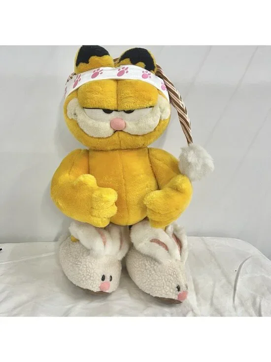 Vintage Garfield Plush Pajamas Bunny Slippers 1994 PAWS Bedtime Stuffed 18 Inch