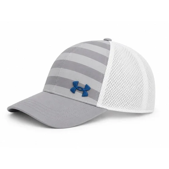 Under Armour Golf Trucker Hat Gray White Stretch Fit M/L Mesh Performance Cap