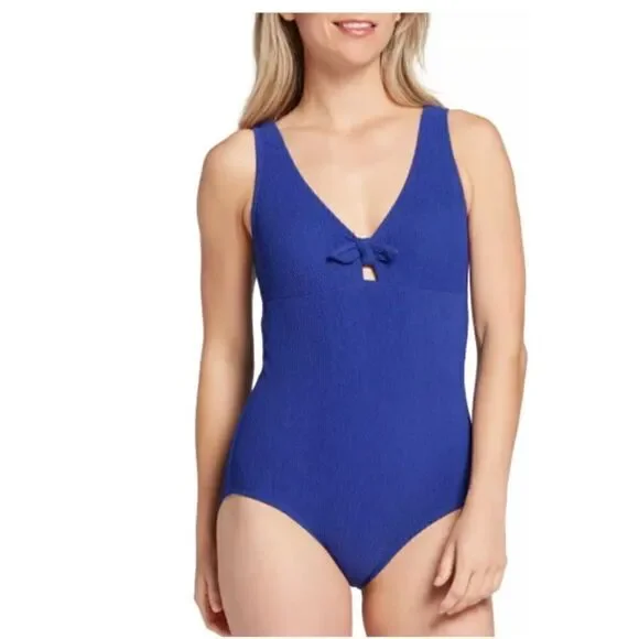 CALIA Women's Textured Tie Front One Piece Swimsuit