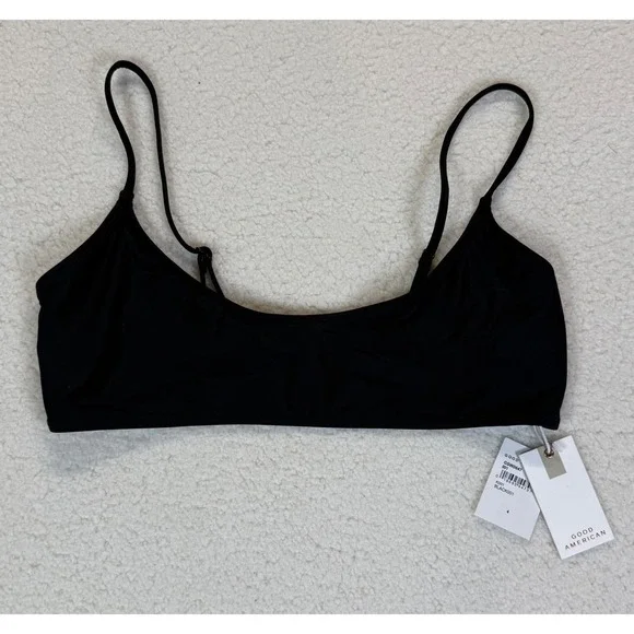 Good American Always Fits Scoop Bikini Top Black GSW0647 Size 4 NWT