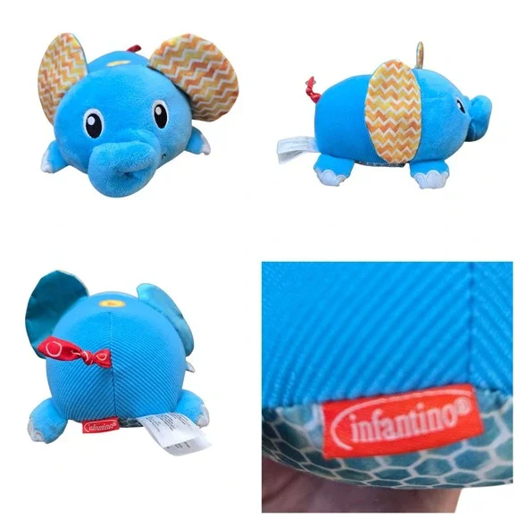 Infantino Musical Mover&Shaker Teal Elephant Baby‎ Sensory Multi-Texture Plush
