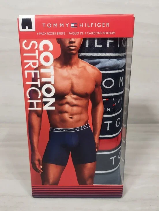 Tommy Hilfiger 4-Pack Boxer Briefs — Navy, Gray, Red, Black