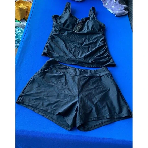Talisea Black 2 Piece Tankini Swimsuit Set Womens Size Medium New With Tags