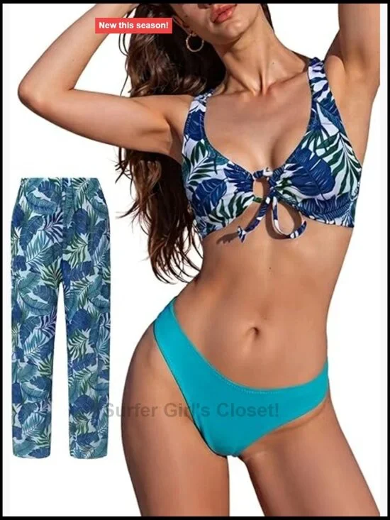 3 Piece Bikini Set with Halter Top and Beach Pants