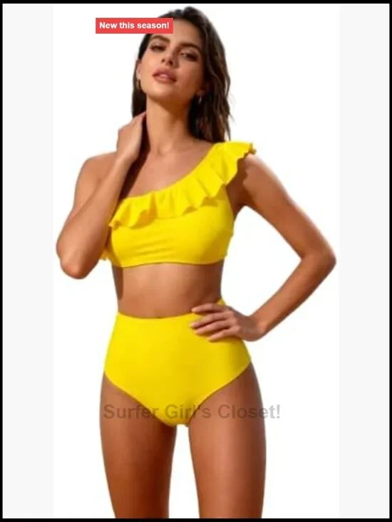 High Waisted Ruffle Bikini Set, Two Piece Swimwear for Beach Vacation