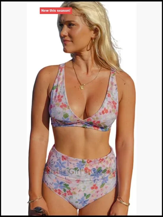 Plunge Bikini Set with High-Rise Bottoms, Adjustable Straps