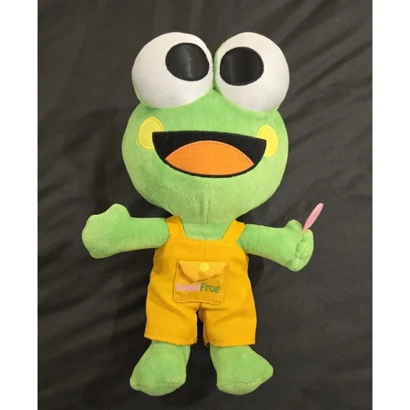 Sweet Frog Yogurt Mascot Scoop in His Yellow Overalls Plush 12