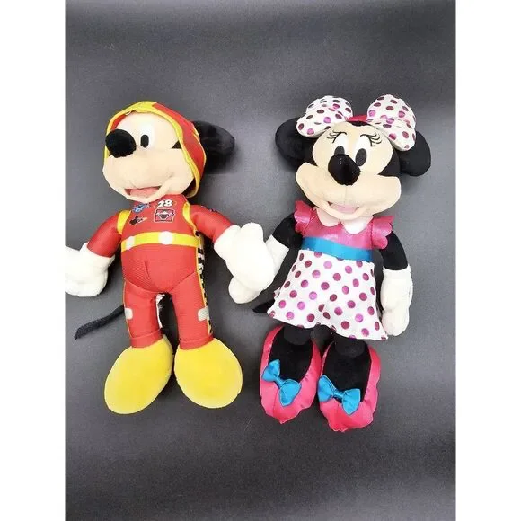 Disney Mickey Mouse Racer‎ And Minnie Mouse Plush Set