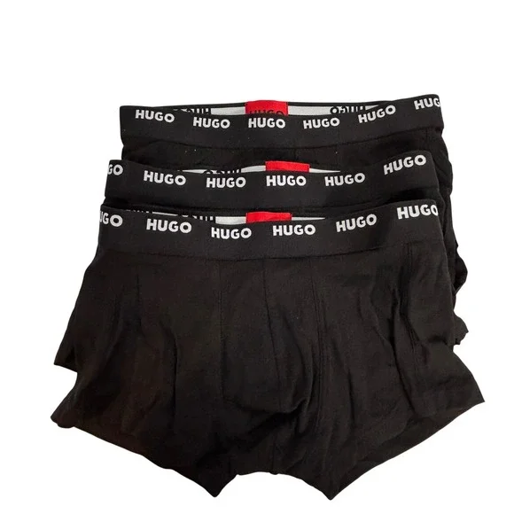 HUGO BOSS Mens 3 Pack Black Boxer Briefs Trunks Underwear Size S‎
