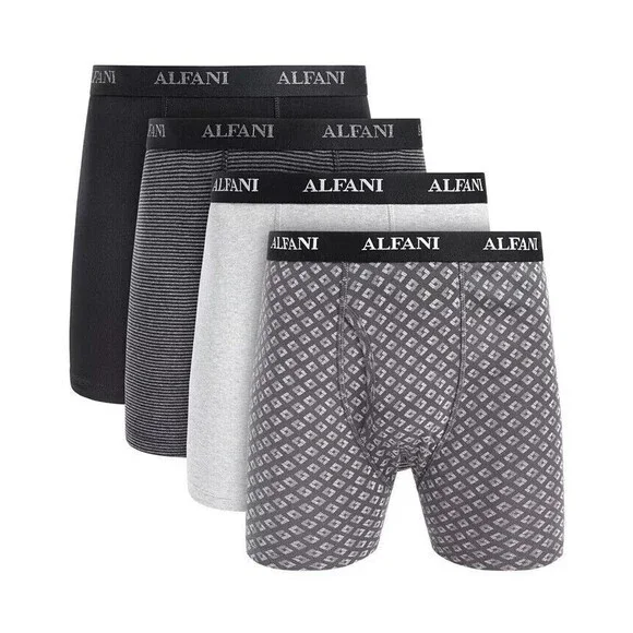 ALFANI Mens Boxer Briefs Small Gray 4-Pack Tagless 100% Cotton