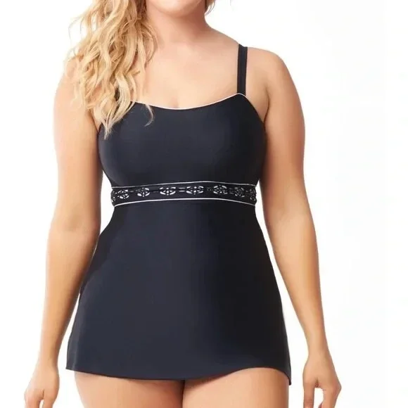 SEA‎ & SAND BEACHWEAR Women 16 Slimming Empire Swimdress One-Piece Swimsuit New