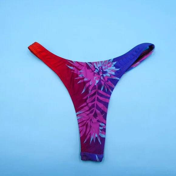 B‎ FYNE XL Multi Tropical Brazilian Deep Cut Thong Bikini Bottom Beach Swimwear
