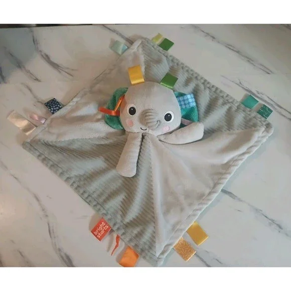 Bright Starts Taggies Gray Elephant Lovey Baby Soft Security Blanket Tags Grey