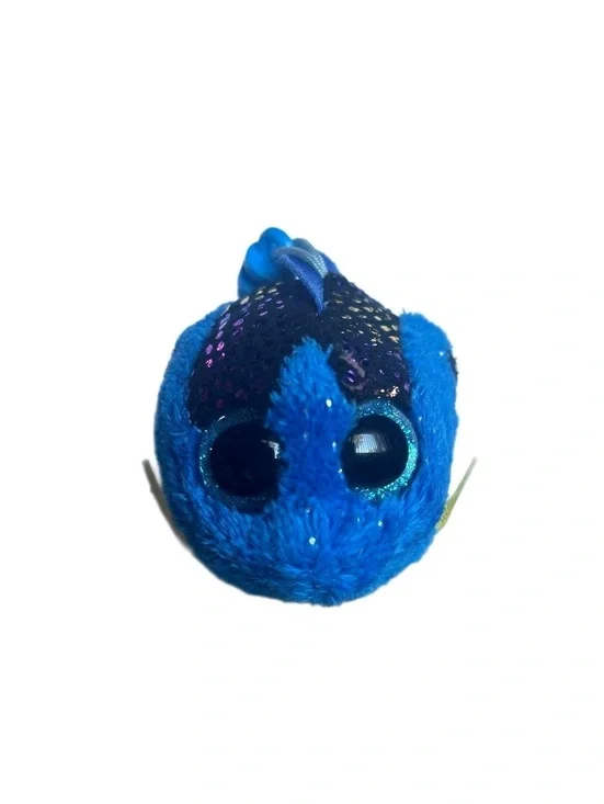 Ty Aqua Blue Fish Keychain Key Clip 4” Mini Plush Glitter Eyes Shiny Skin