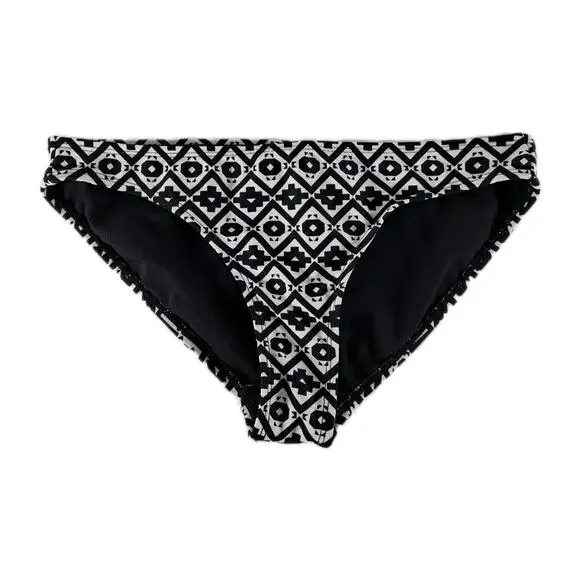 Ocean Pacific OP Bikini Swim Bottom Womens M Black White Tribal Print Boho Beach