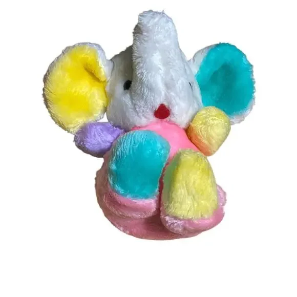 Pastel Color Block‎ Elephant Plush White Walmart Vintage Stuffed Animal Korea